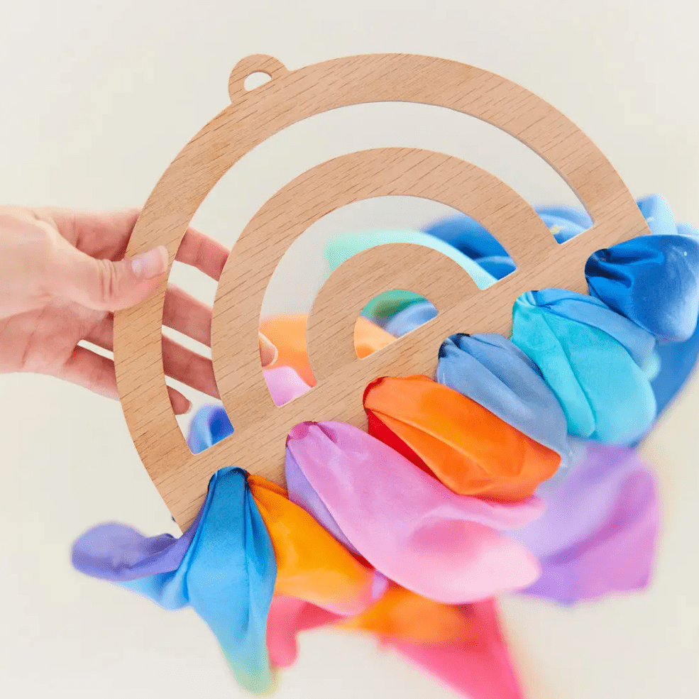 Sarah's Silks Dress Up Play Wooden Rainbow Wall Display for Playsilks & Cloths