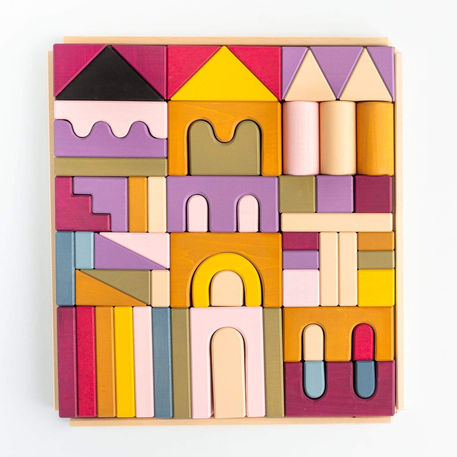 Skandico Building & Stacking Large Handmade Wooden Castle Building Block Set (Autumn - 64 pc)
