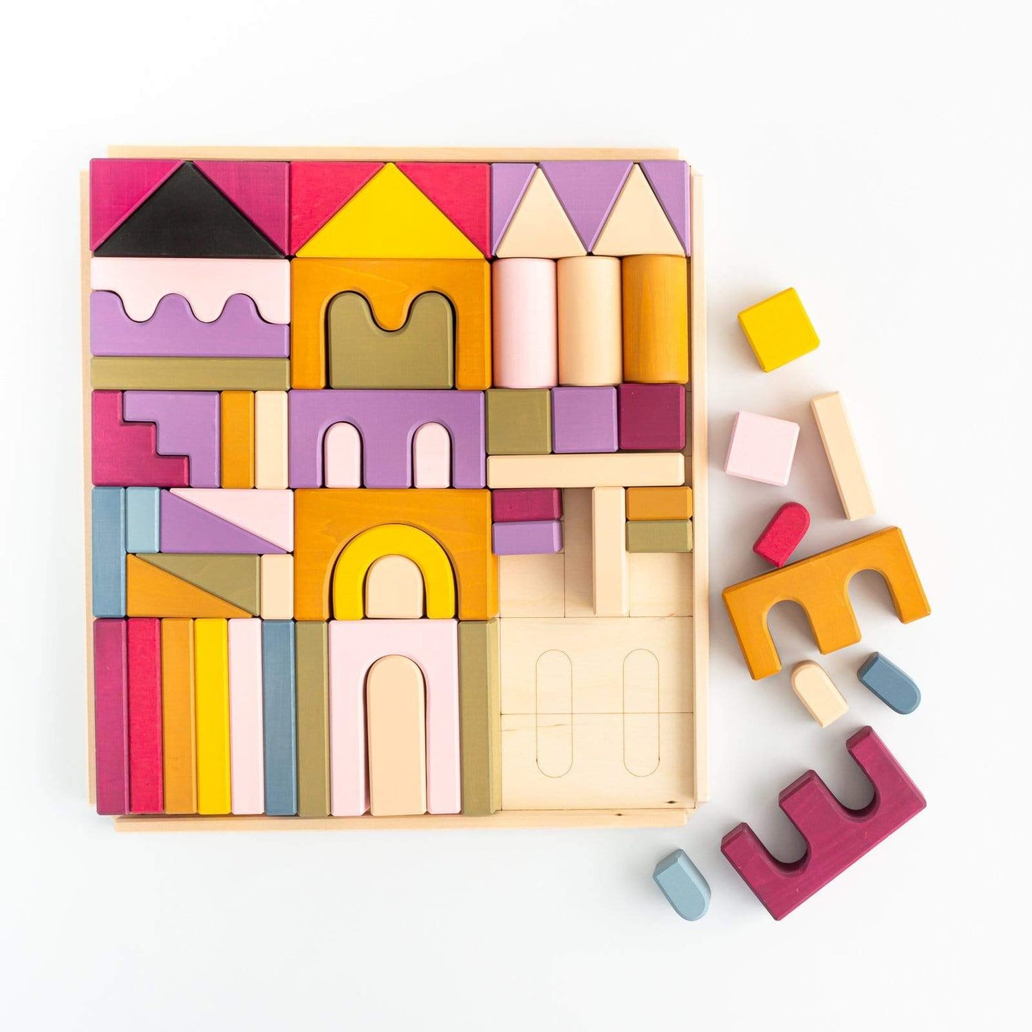 Skandico Building & Stacking Large Handmade Wooden Castle Building Block Set (Autumn - 64 pc)
