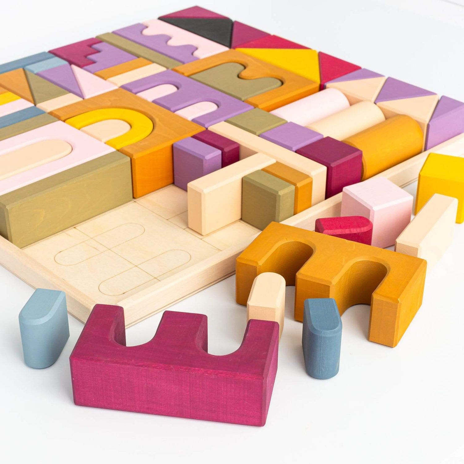 Skandico Building & Stacking Large Handmade Wooden Castle Building Block Set (Autumn - 64 pc)