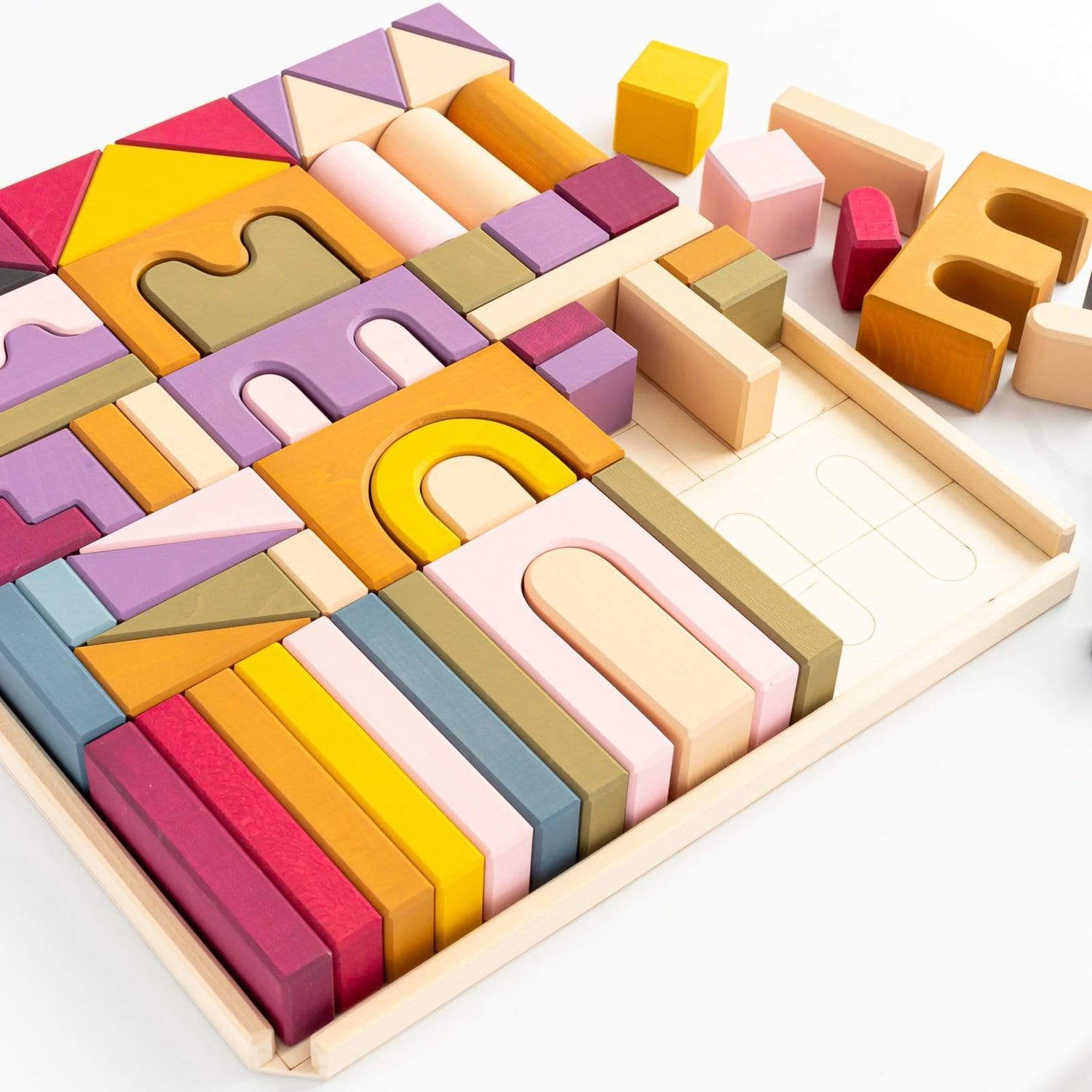 Skandico Building & Stacking Large Handmade Wooden Castle Building Block Set (Autumn - 64 pc)