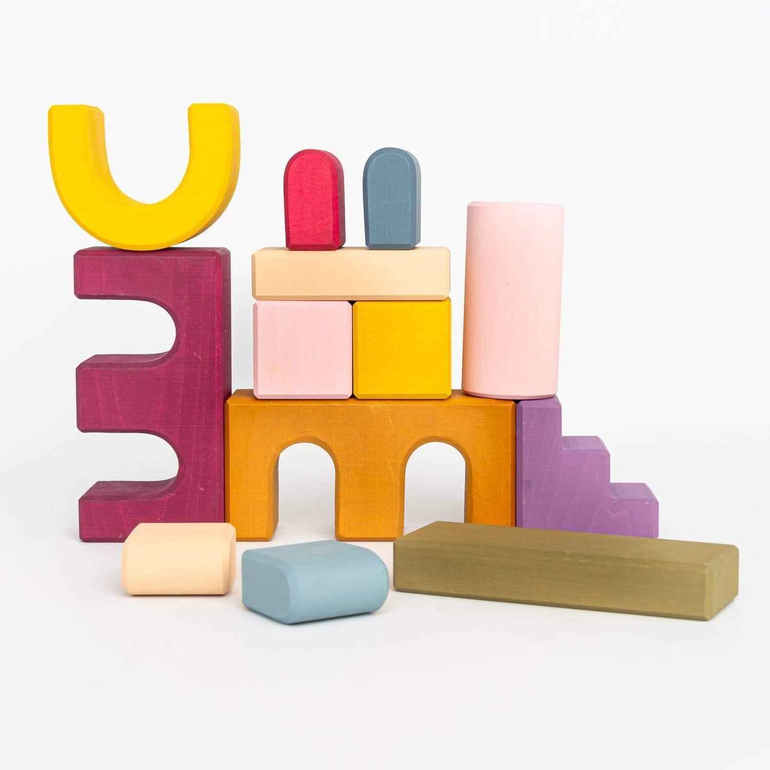 Skandico Building & Stacking Large Handmade Wooden Castle Building Block Set (Autumn - 64 pc)