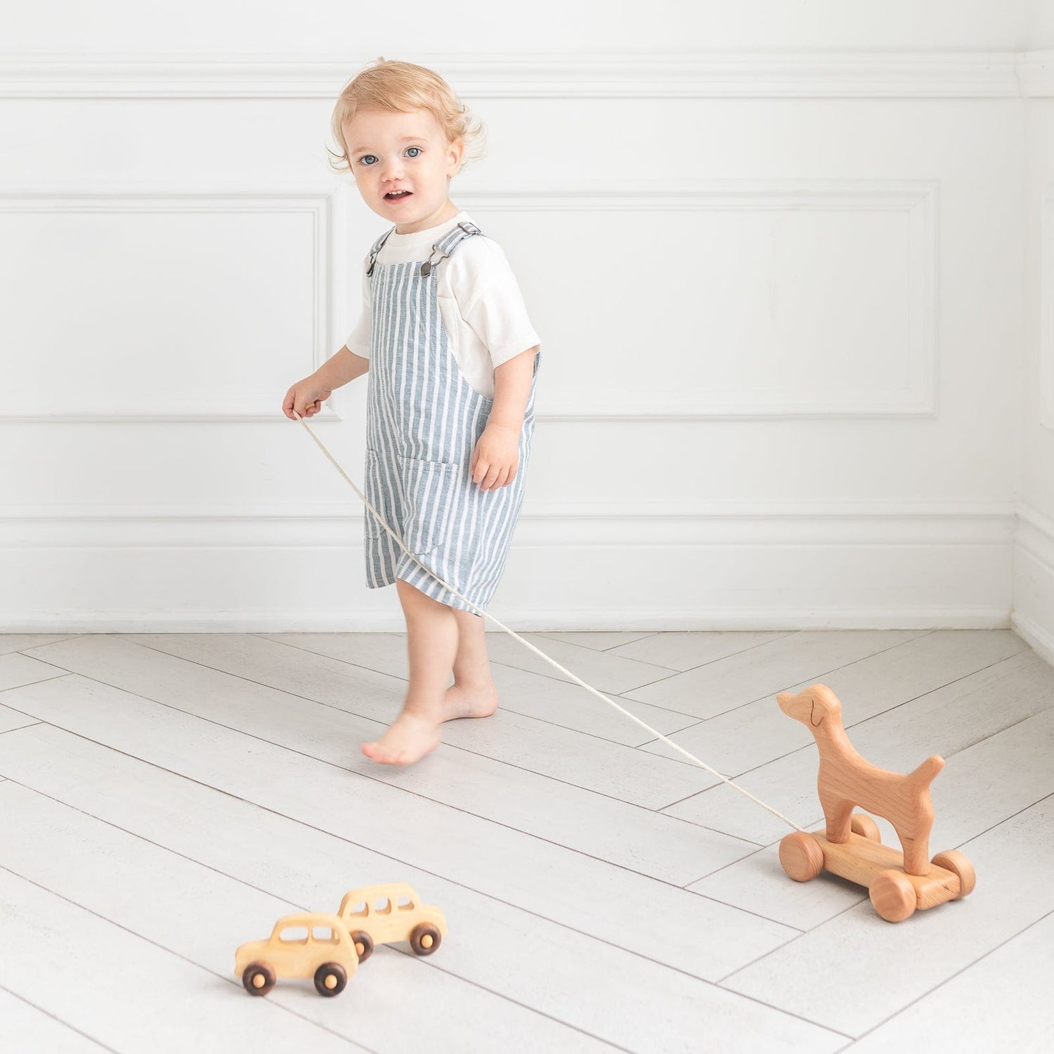 Tateplota Wooden Toys Dog on Wheels Pull Toy