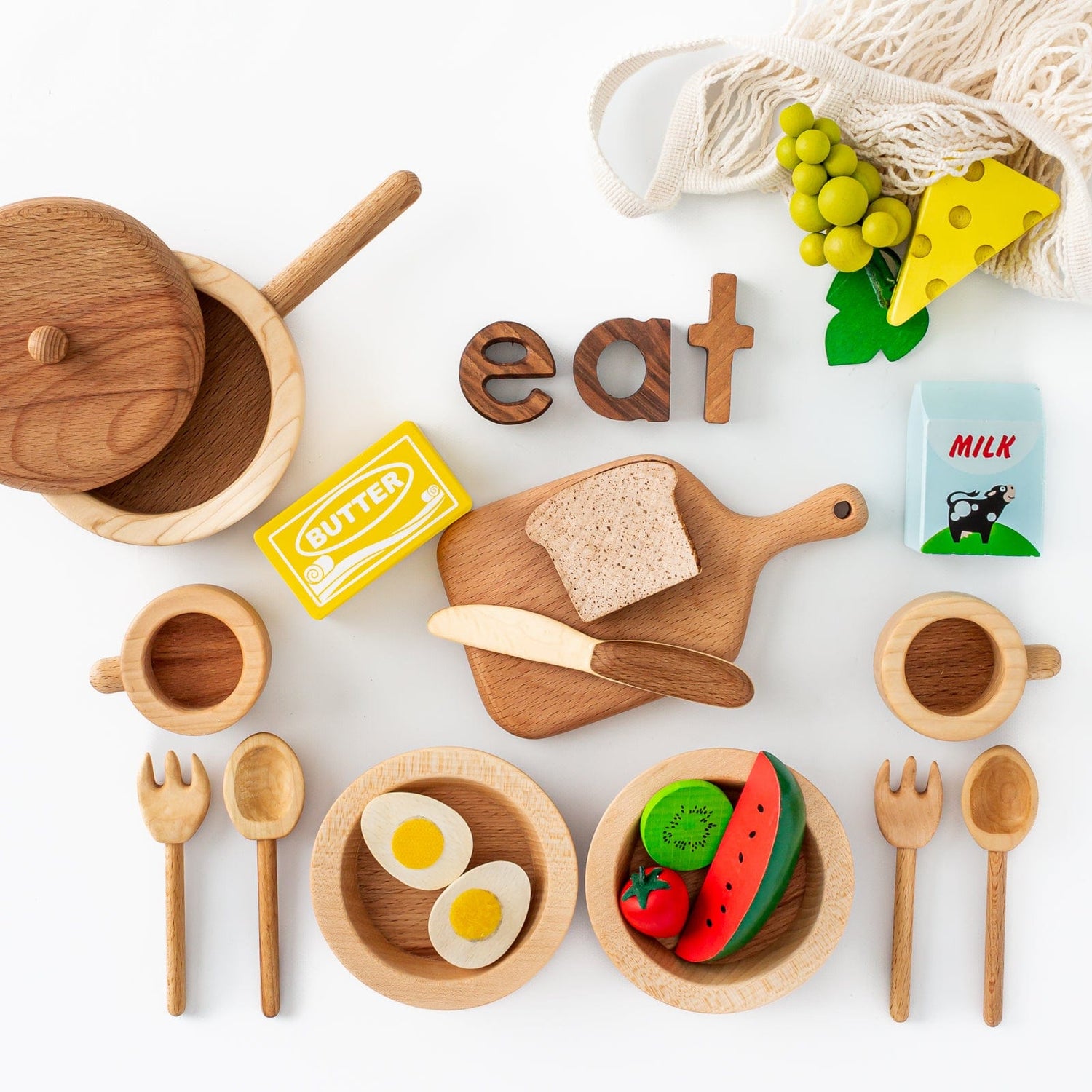 Tateplota Wooden Toys Handmade Wooden Set of Play Dishes