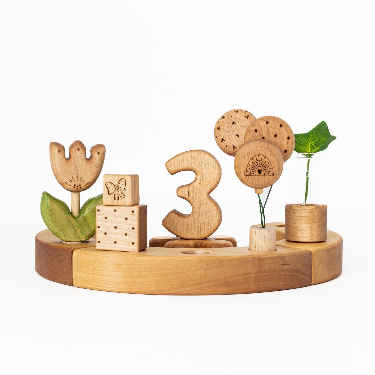 Tiny Fox Hole Wooden Animals Handmade Wooden Bluebell Flower Toy with Peg