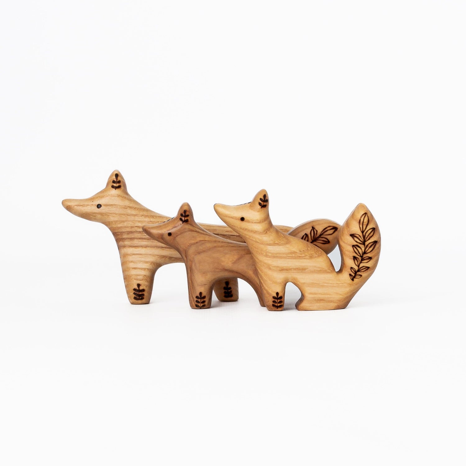 Tiny Fox Hole Wooden Animals Handmade Wooden Fox Toy (Set of 3)
