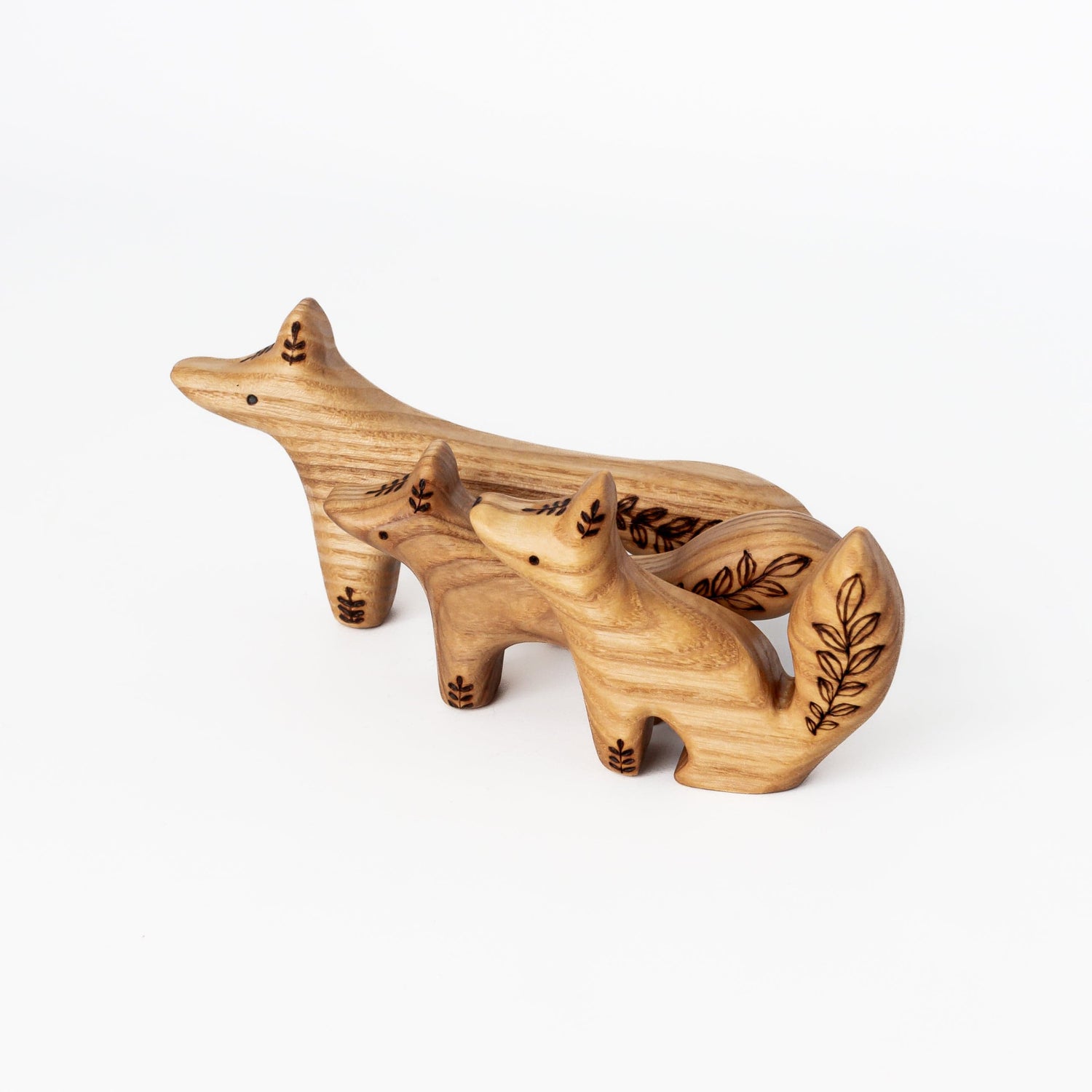 Tiny Fox Hole Wooden Animals Handmade Wooden Fox Toy (Set of 3)