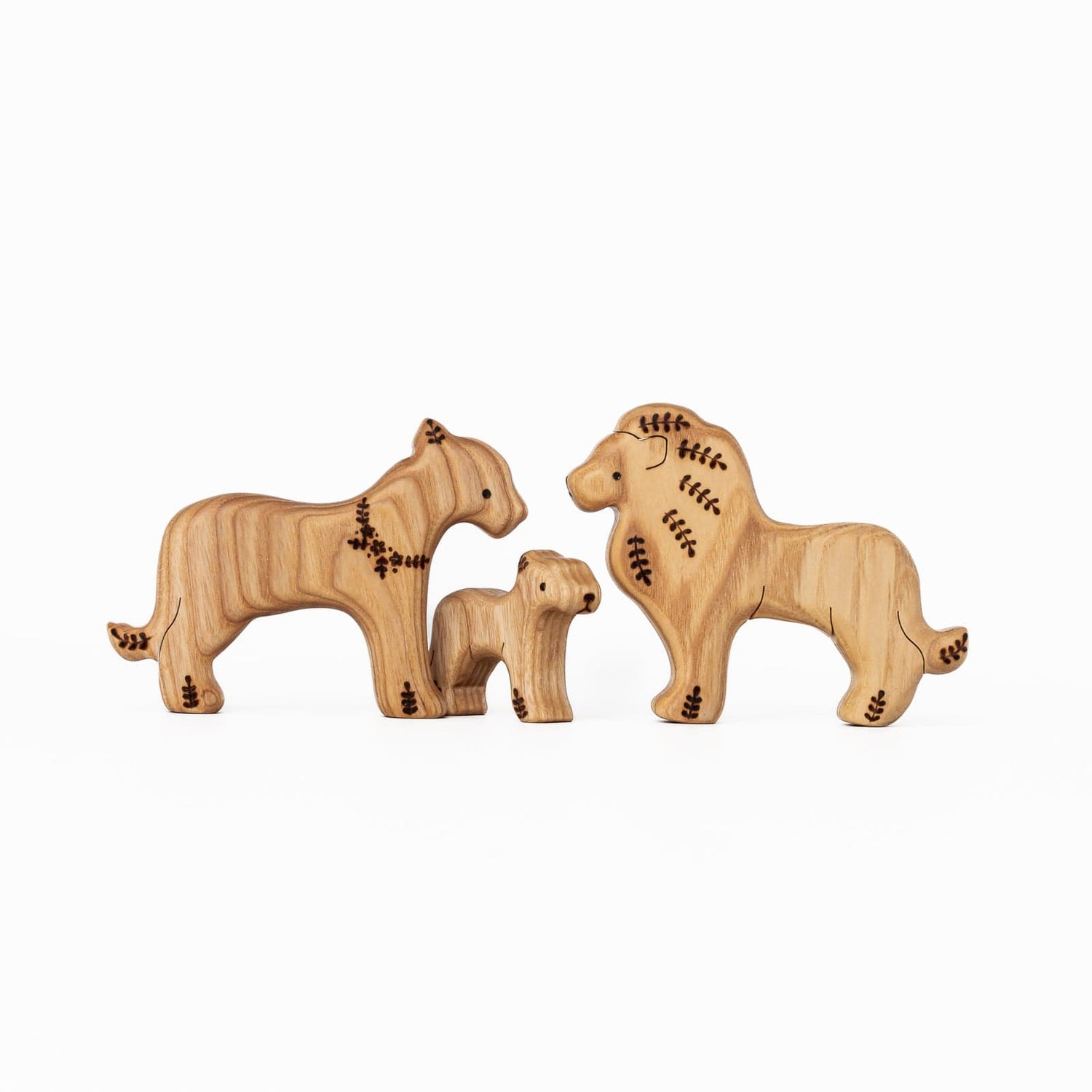 Tiny Fox Hole Wooden Animals Handmade Wooden Lion Toy (set of 3)