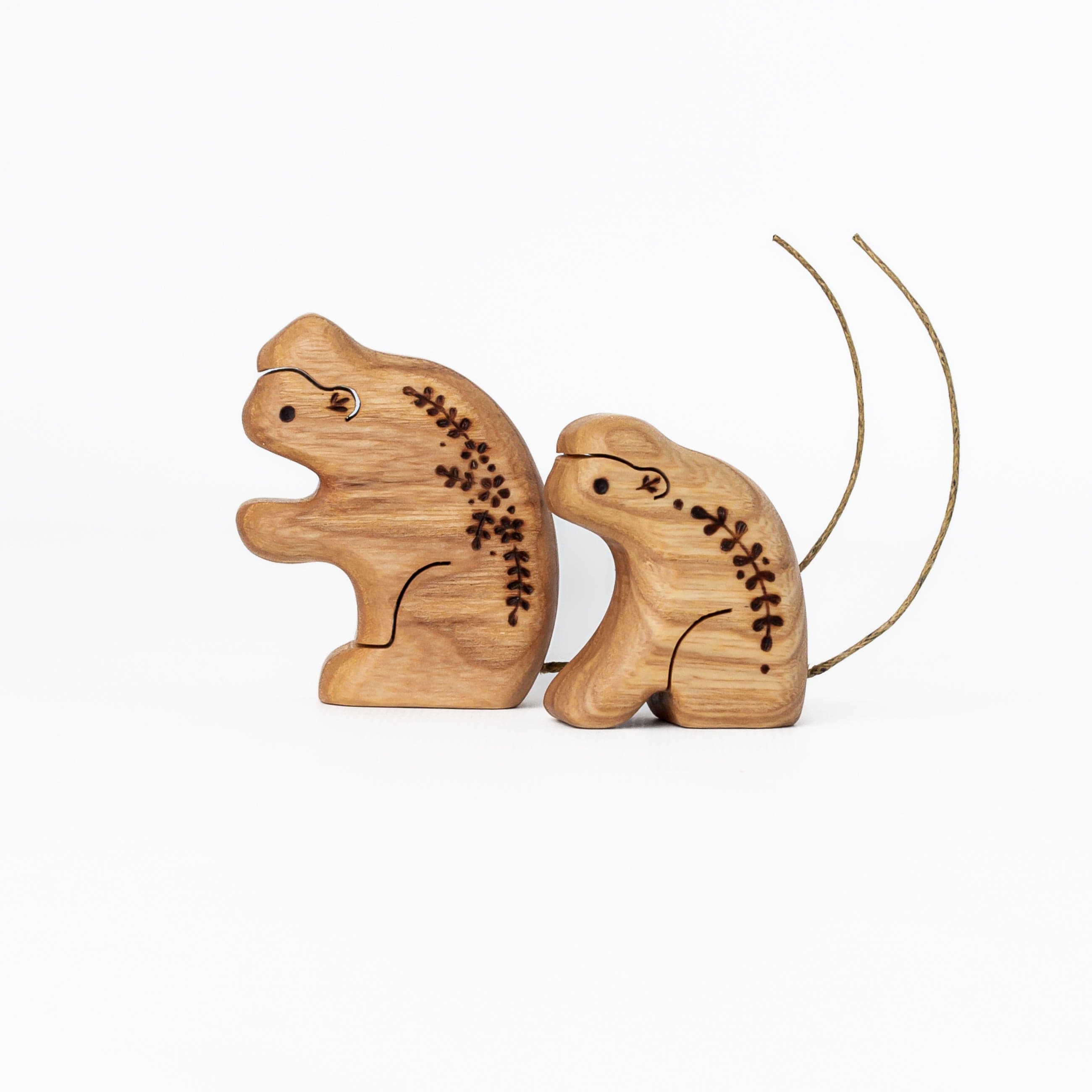 Handmade Wooden Monkey Toy Set of 2 The Playful Peacock