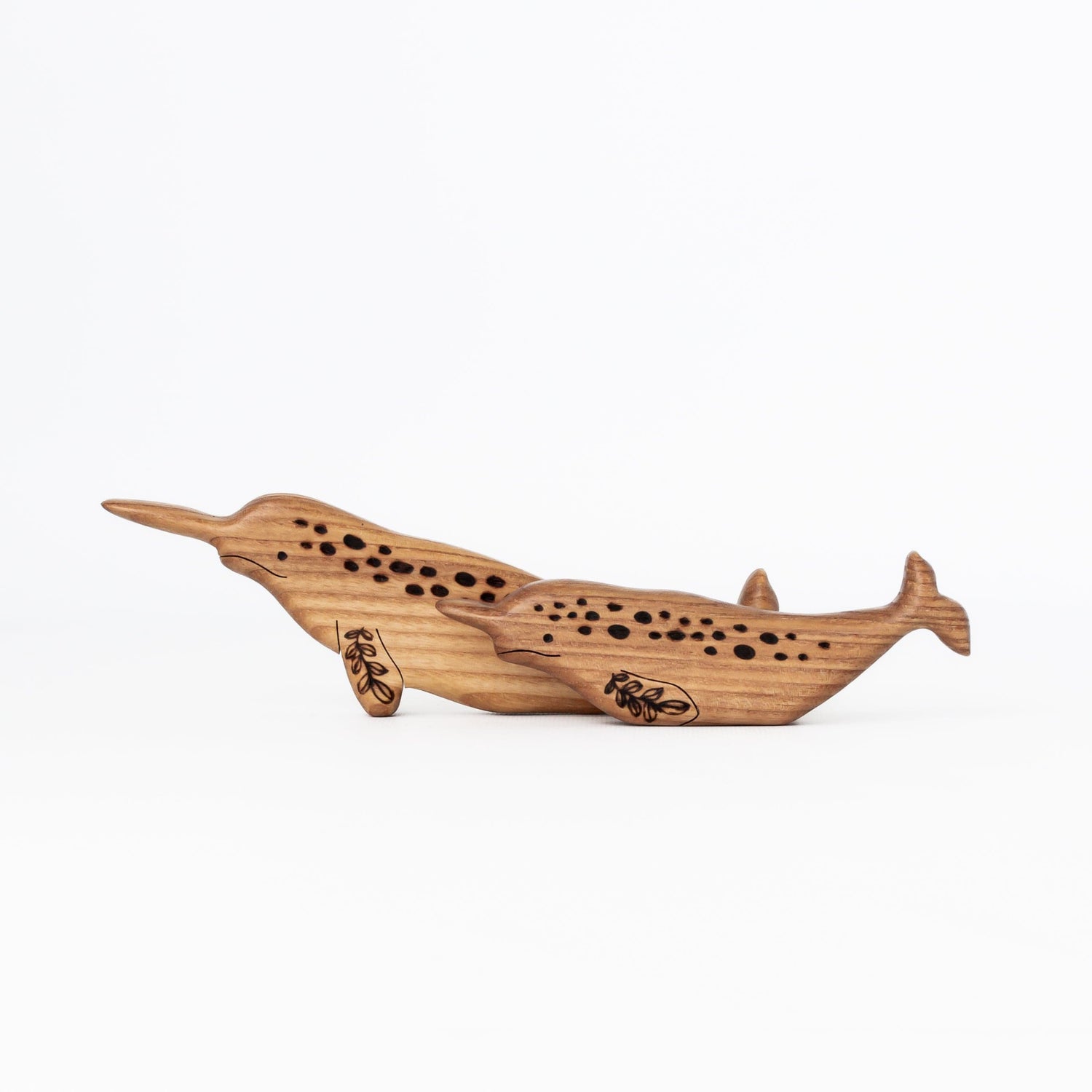 Tiny Fox Hole Wooden Toys Handmade Wooden Narwhal Family (Set of 2)