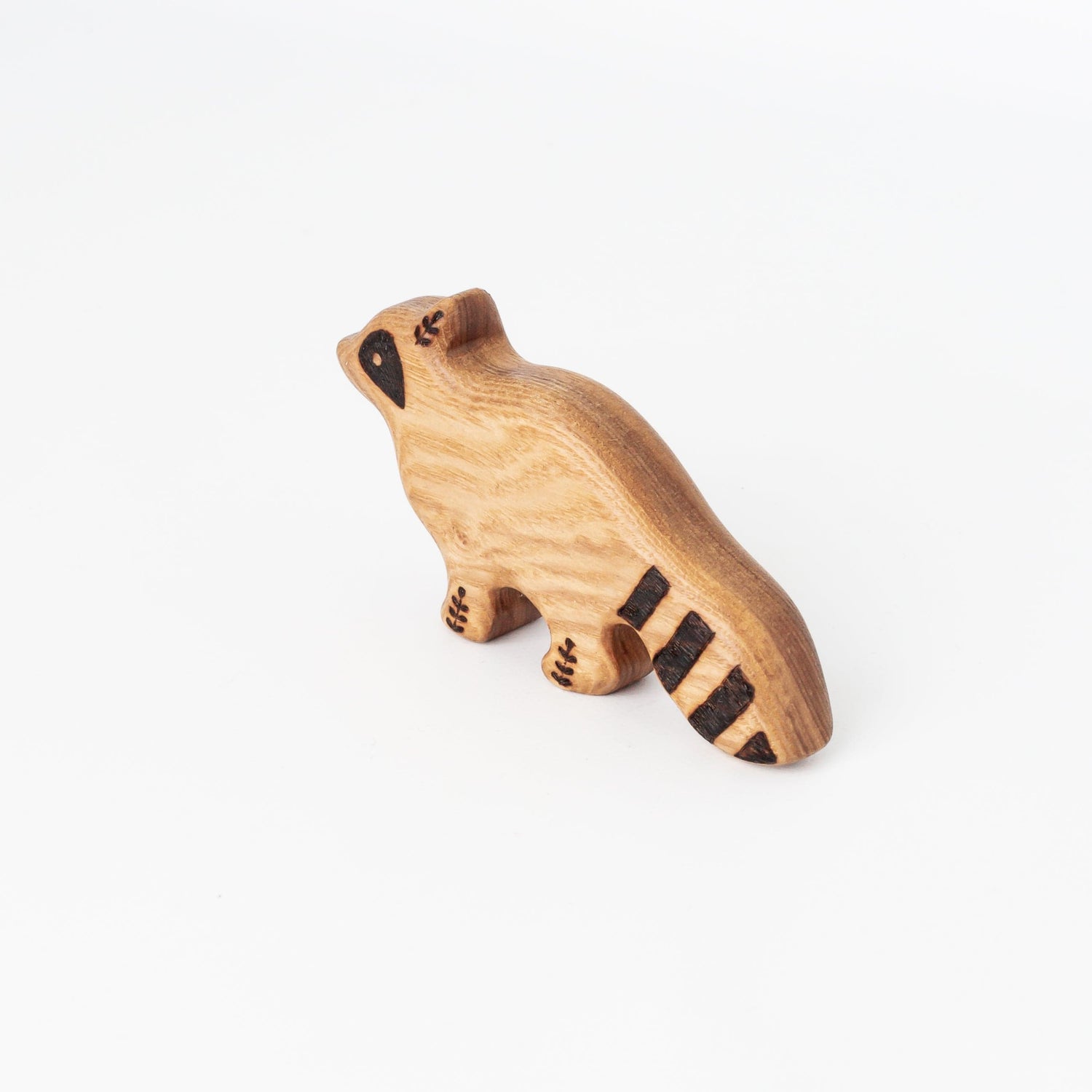 Tiny Fox Hole Wooden Animals Handmade Wooden Raccoon Toy