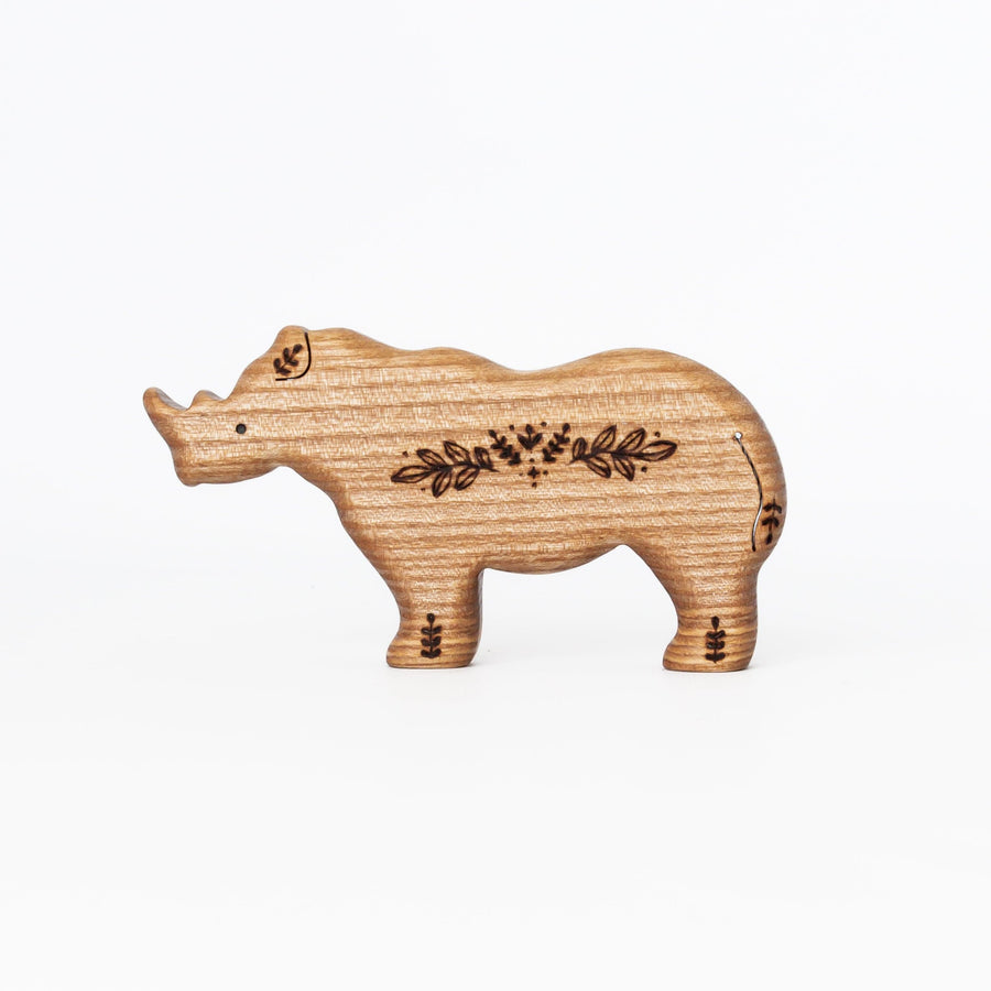 Tiny Fox Hole Wooden Animals Handmade Wooden Rhinoceros Toy