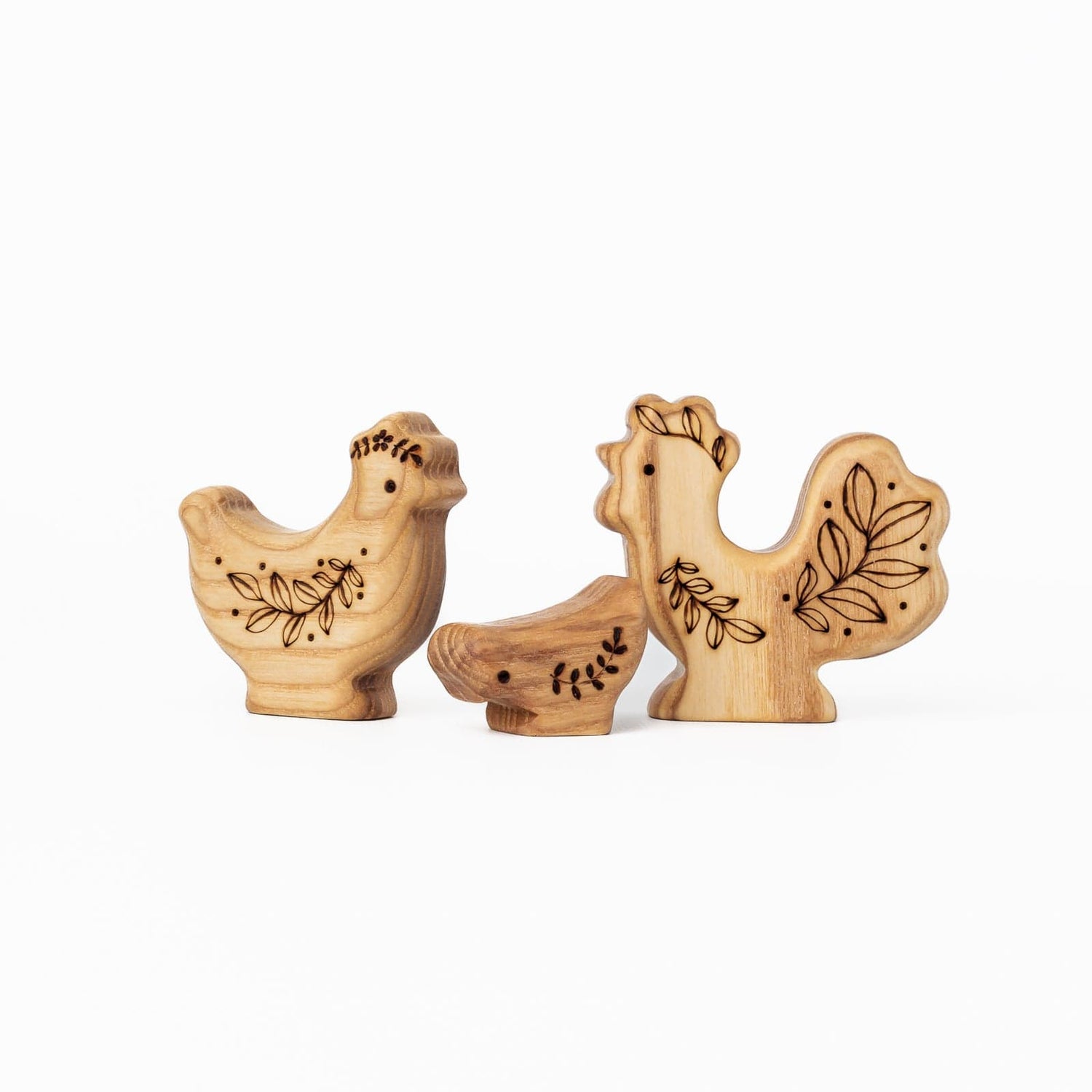 Tiny Fox Hole Wooden Animals Handmade Wooden Set of Chickens (set of 3)