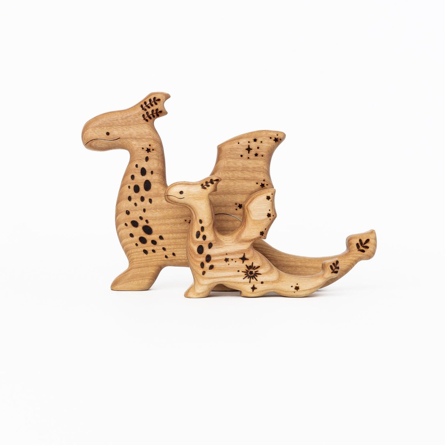 Tiny Fox Hole Wooden Animals Handmade Wooden Set of Dragons (set of 2)