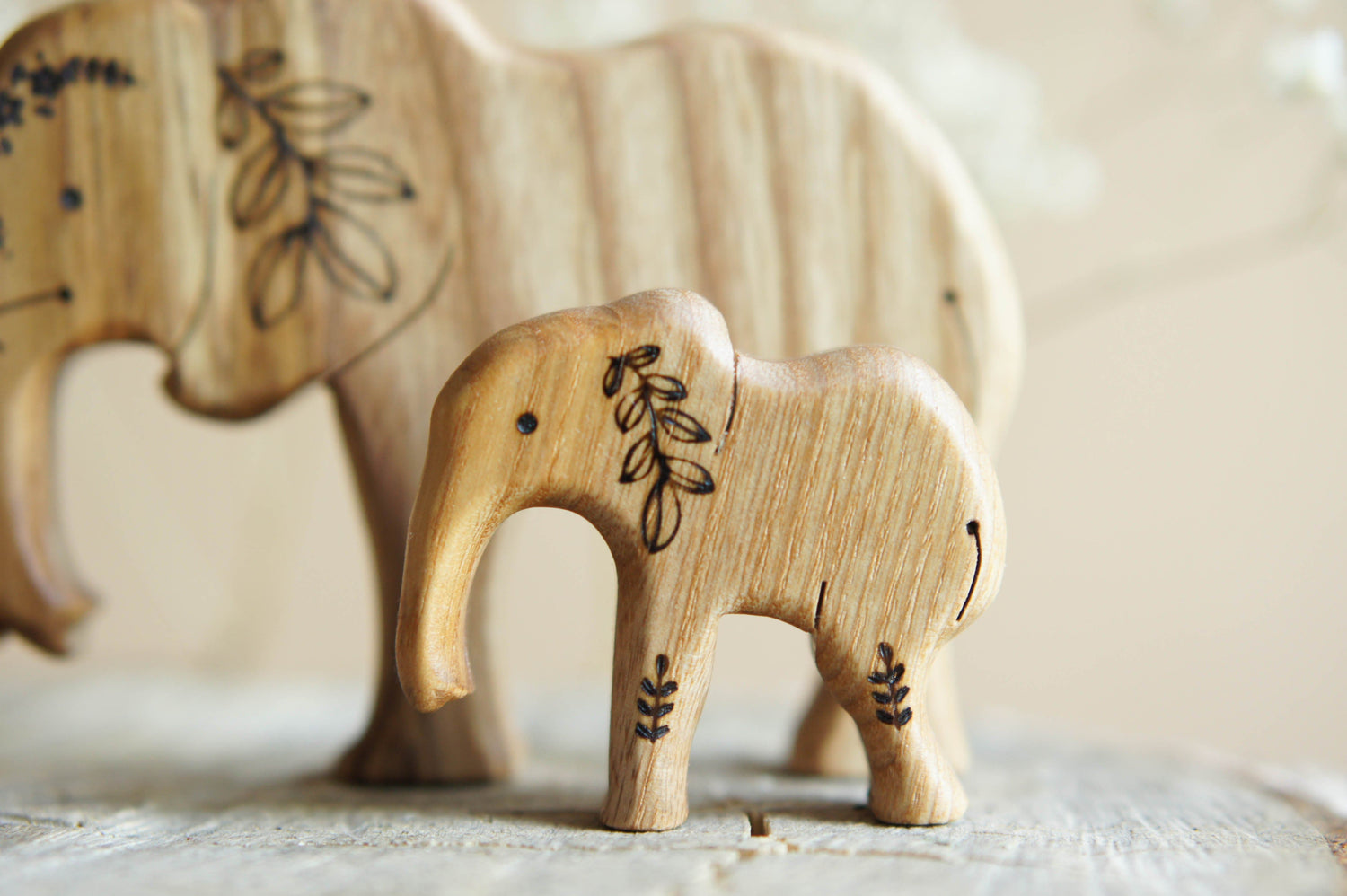 Tiny Fox Hole Wooden Animals Handmade Wooden Set of Elephants (set of 4)