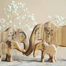 Tiny Fox Hole Wooden Animals Handmade Wooden Set of Elephants (set of 4)
