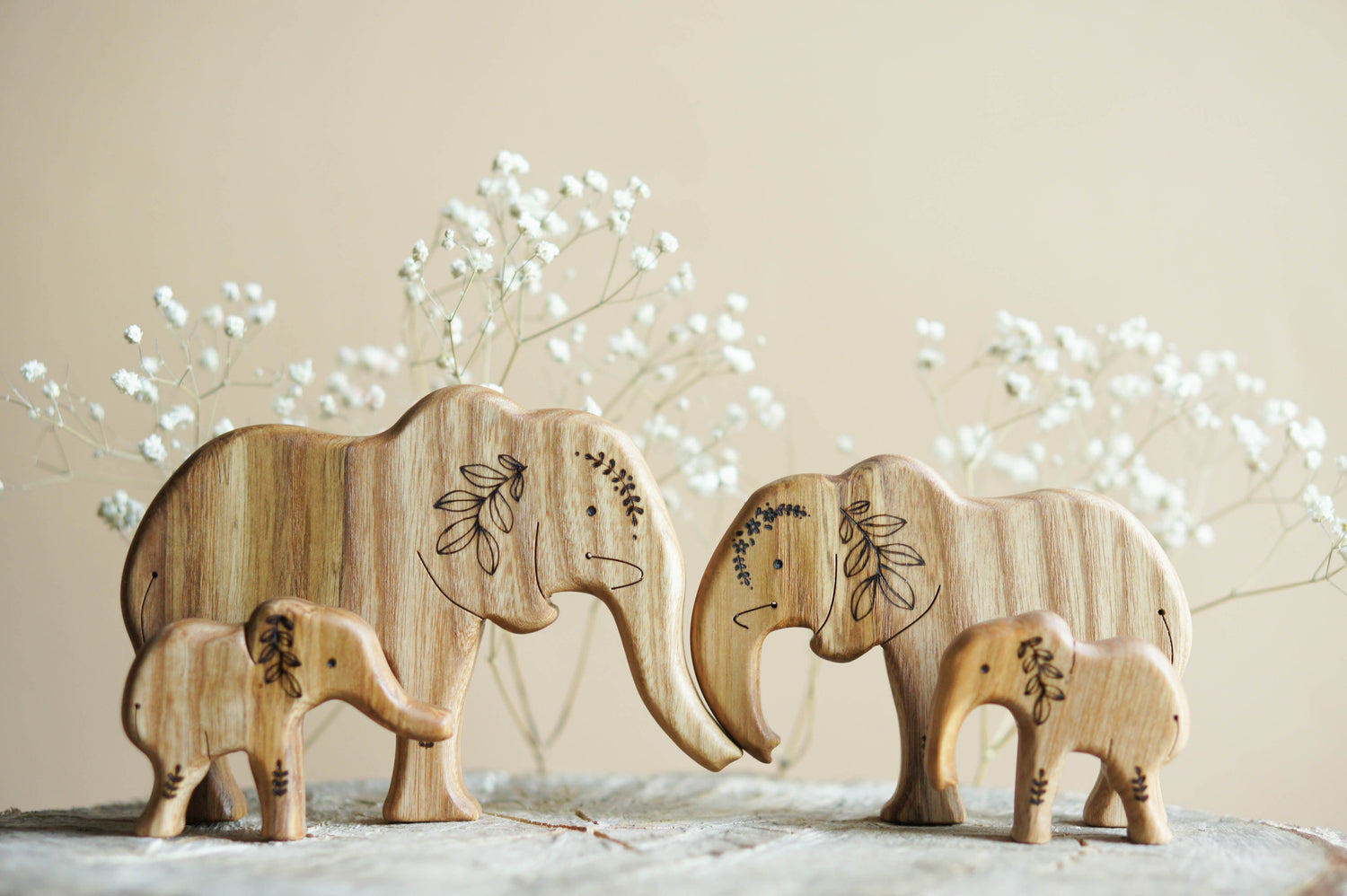 Tiny Fox Hole Wooden Animals Handmade Wooden Set of Elephants (set of 4)