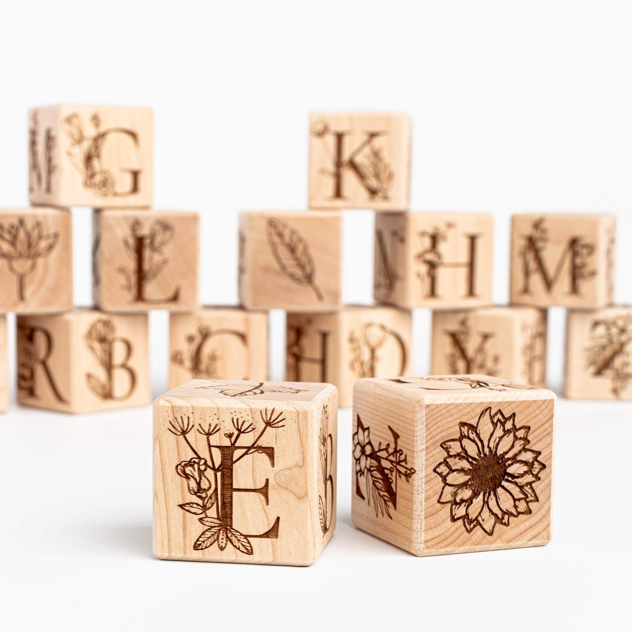 Floral Wooden Block Toys With Full Alphabet Laser Engraved Handmade Blocks  Baby Blocks Childrens Blocks Building Blocks Baby Gift 