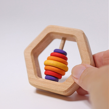 Grimm's Wooden Hexagon Rattle (Red, Yellow, Purple Discs)