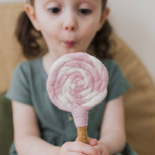 Felt Pink and White Swirl Lollipop | Play Food