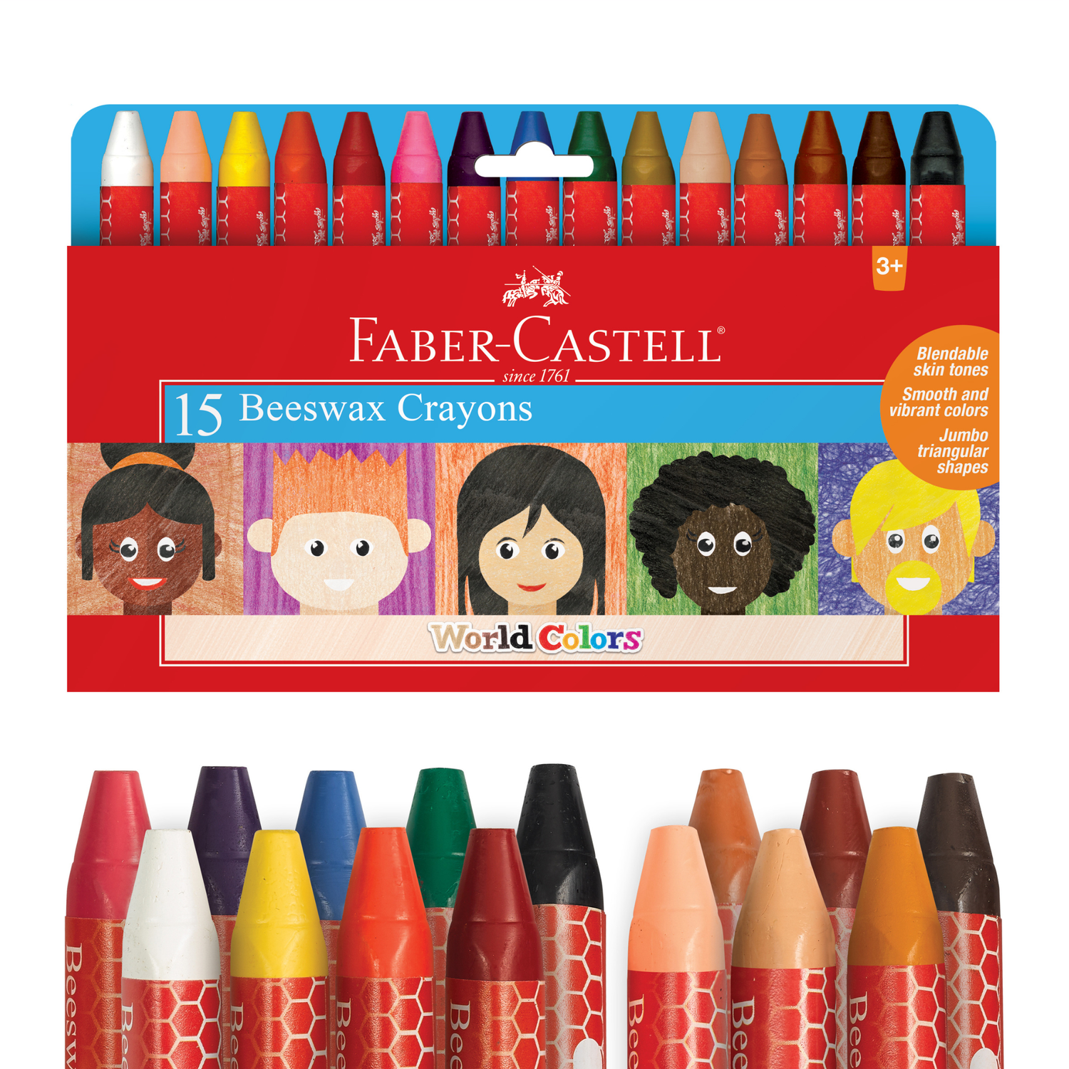 World Colours - 15 Beeswax Crayons with Skin Tones