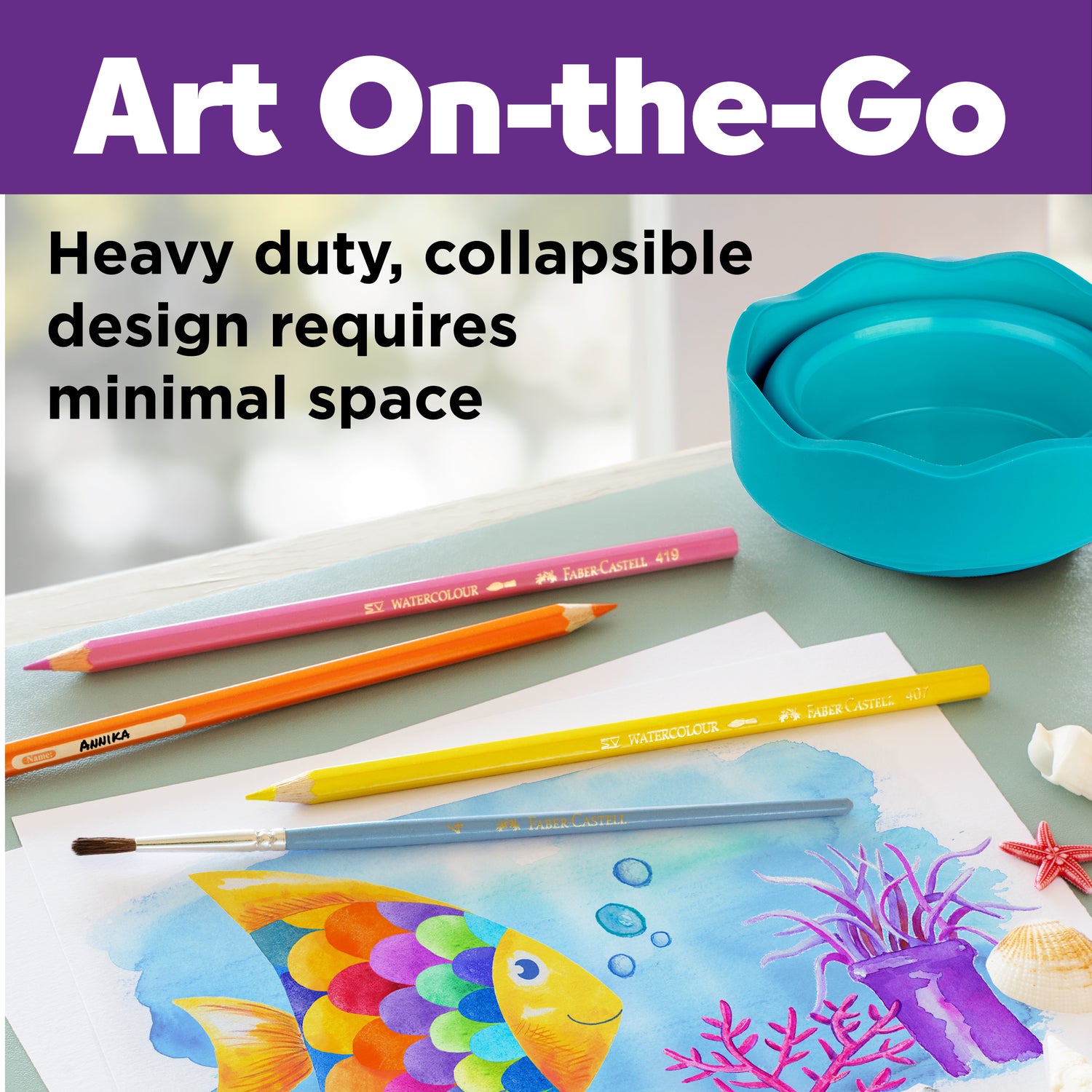 Clic & Go Collapsable Water Cup For Painting (Turquoise)