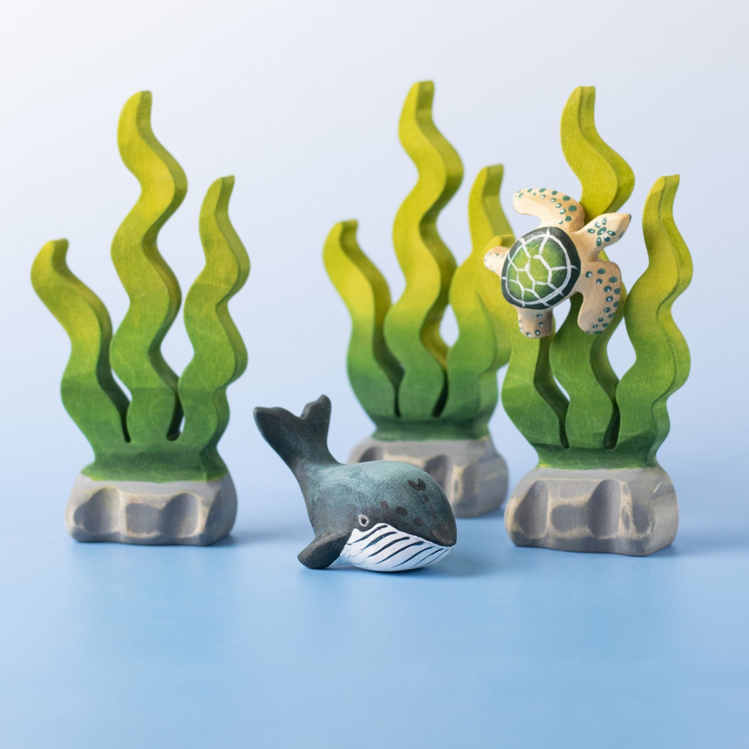 Bumbu Wooden Toy Blue Whale Family Set