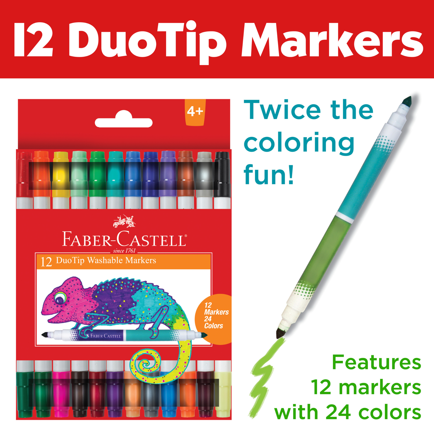 12 Duotip Washable Markers For Kids (24 Colours)