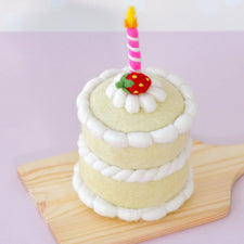 Felt Strawberry Shortcake Birthday Cake with Candle | Play Food