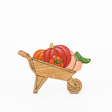 Wheelbarrow with Autumn Pumpkins | Wooden Toy Figurine