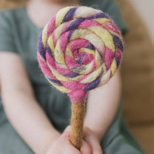 Felt Pink, Purple and Yellow Swirls Lollipop | Play Food
