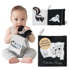 Crinkle Book Made with ORGANIC Cotton: High-Contrast Art for Sensory Play and On-the-Go Fun