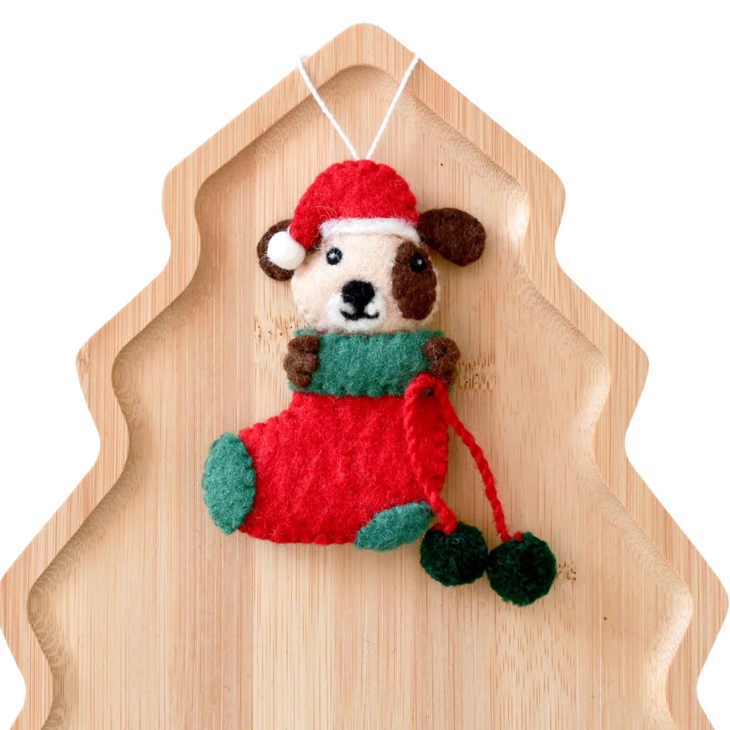 Felt Christmas Dog in Stocking Ornament