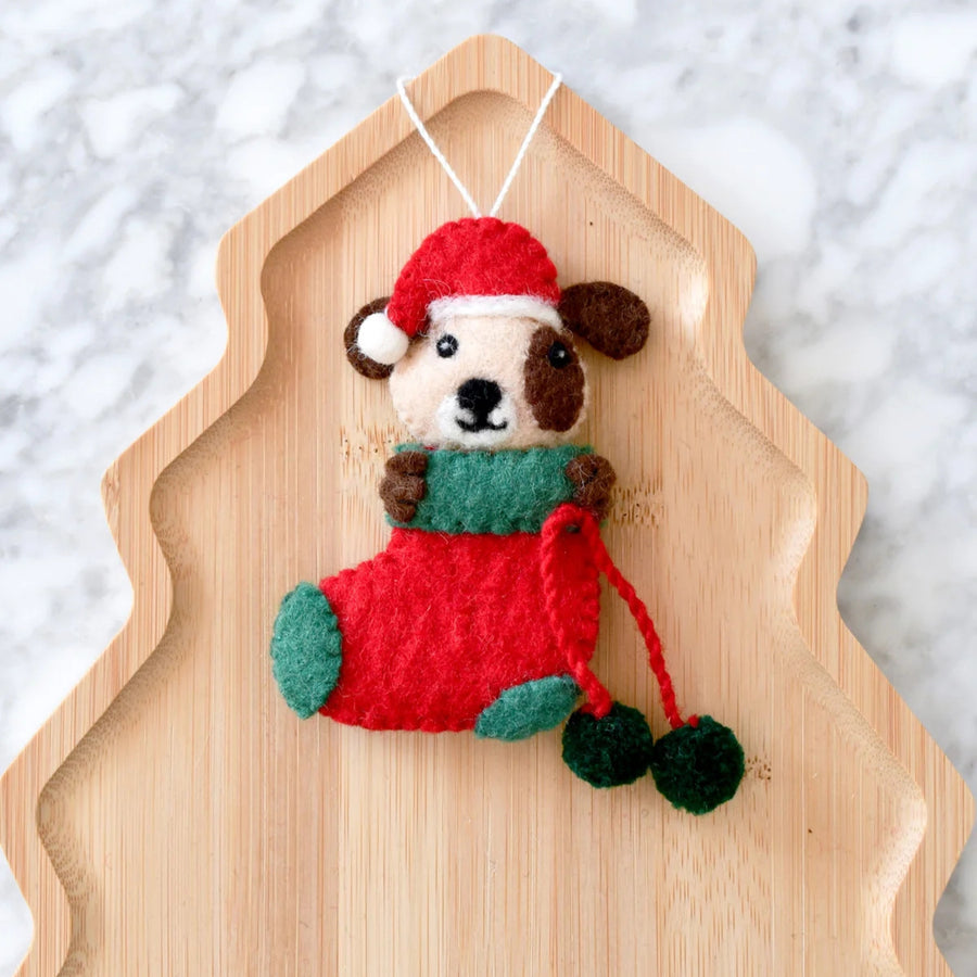 Felt Christmas Dog in Stocking Ornament