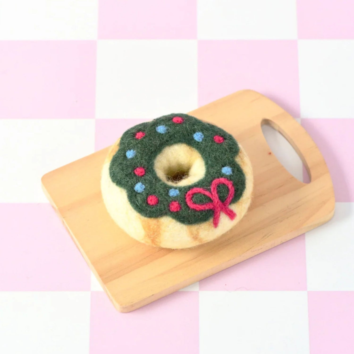 Felt Green Holly Wreath Donut | Christmas Play Food
