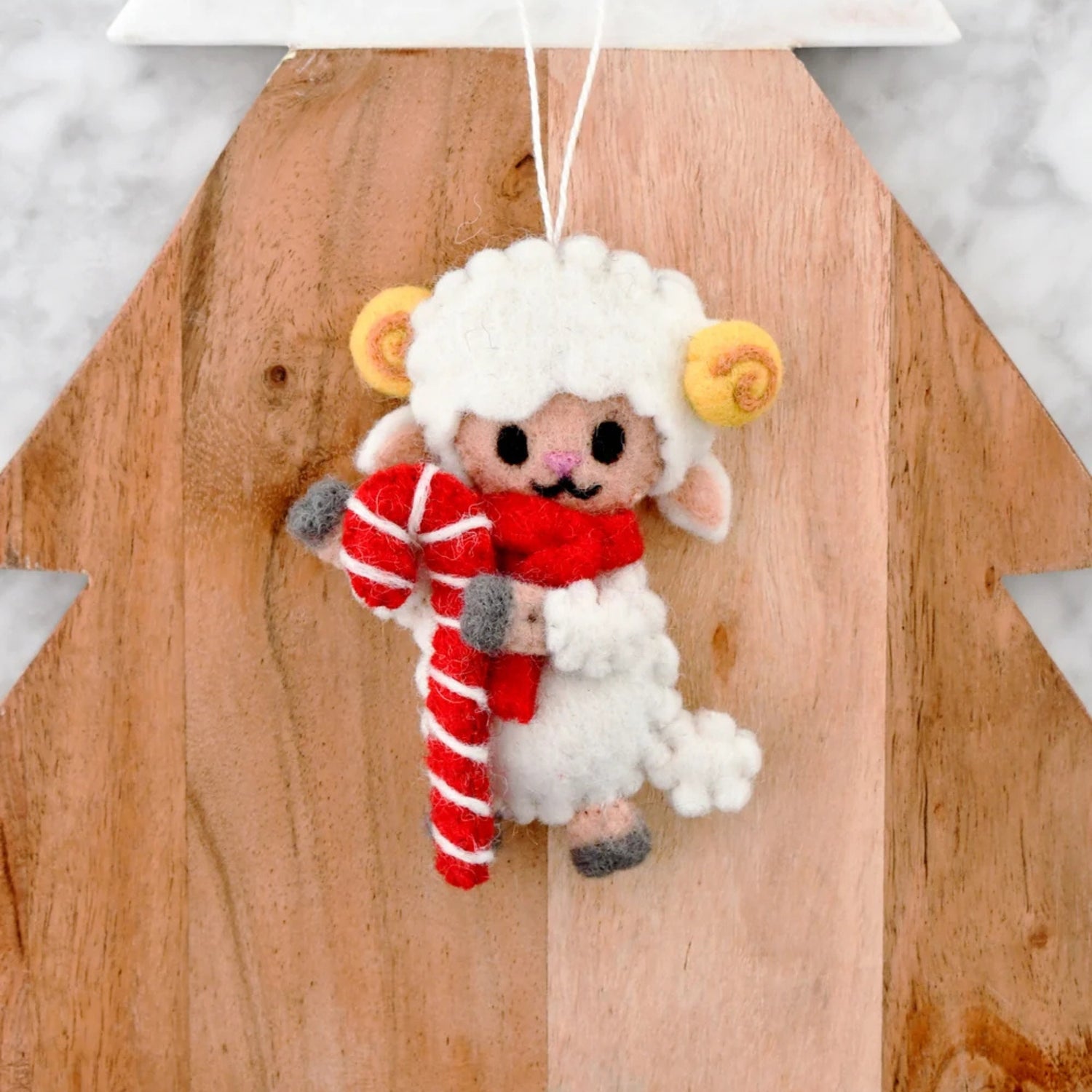 Felt Christmas Lamb With Candy Cane Ornament
