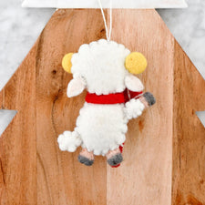 Felt Christmas Lamb With Candy Cane Ornament