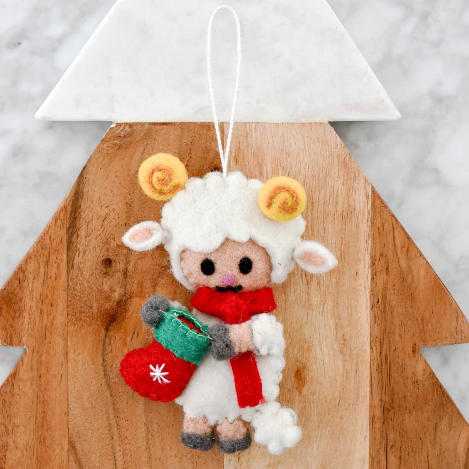 Felt Christmas Lamb With Stocking Ornament