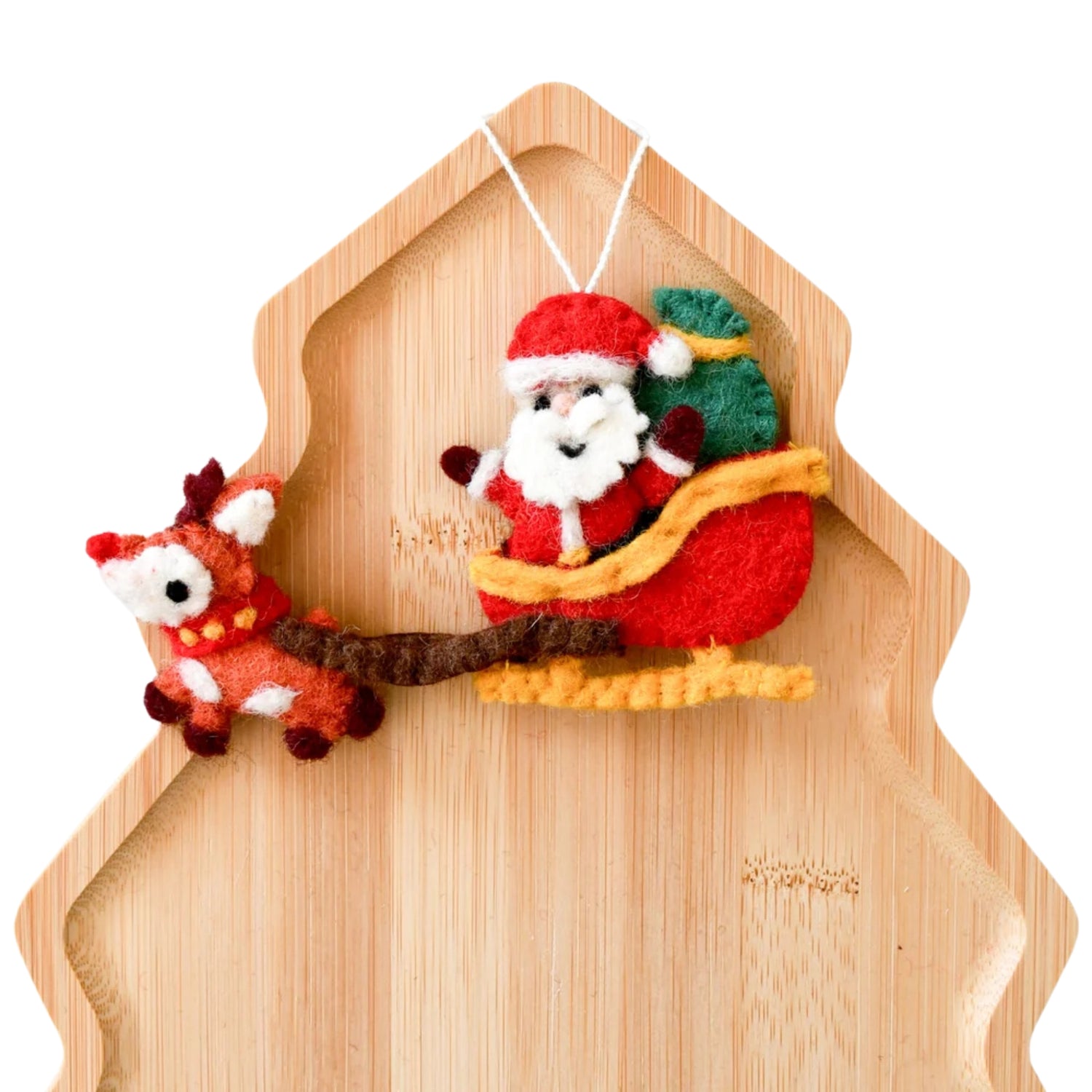 Felt Christmas Santa Sleigh and Reindeer Ornament