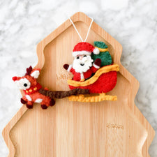 Felt Christmas Santa Sleigh and Reindeer Ornament