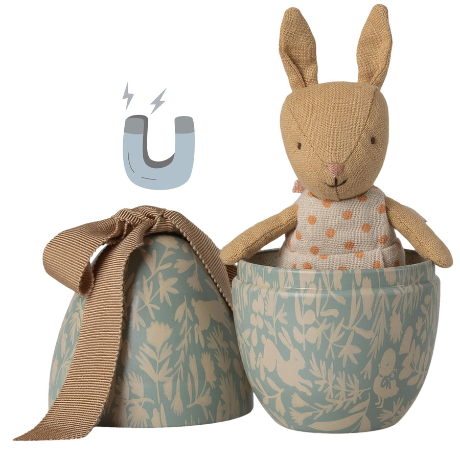 PRE-ORDER Maileg Easter Egg with Micro Rabbit- Dusty Blue (Small)