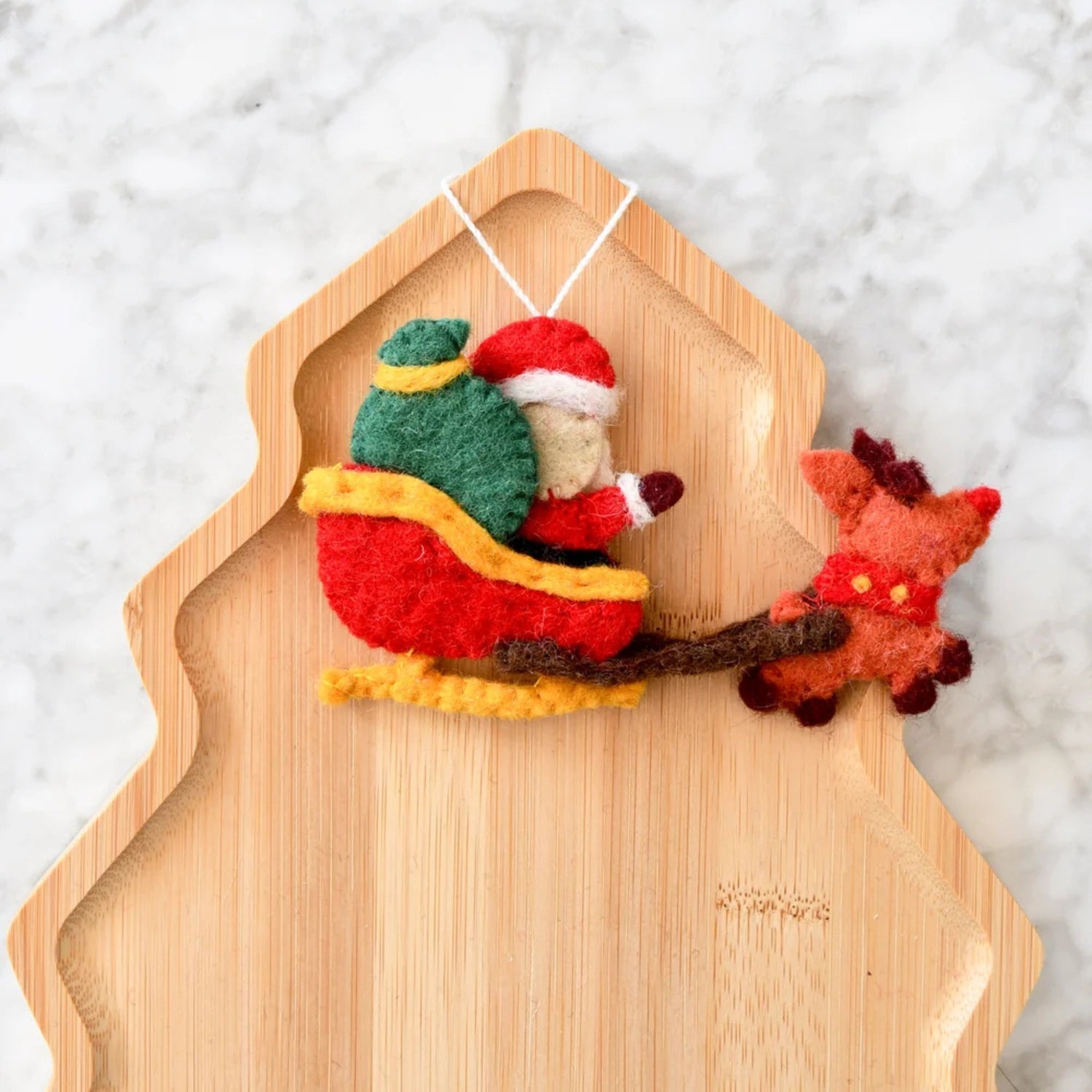 Felt Christmas Santa Sleigh and Reindeer Ornament