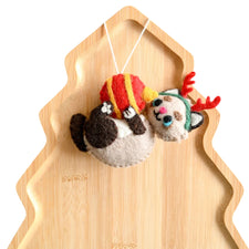 Felt Christmas Cat with Ball Ornament