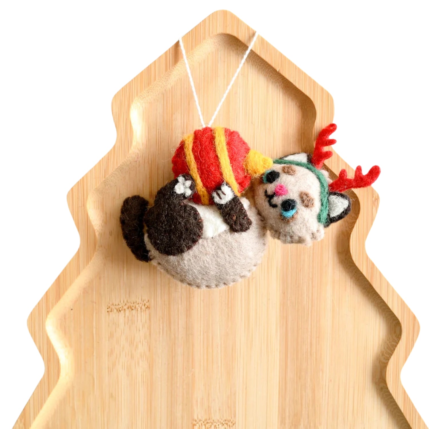 Felt Christmas Cat with Ball Ornament