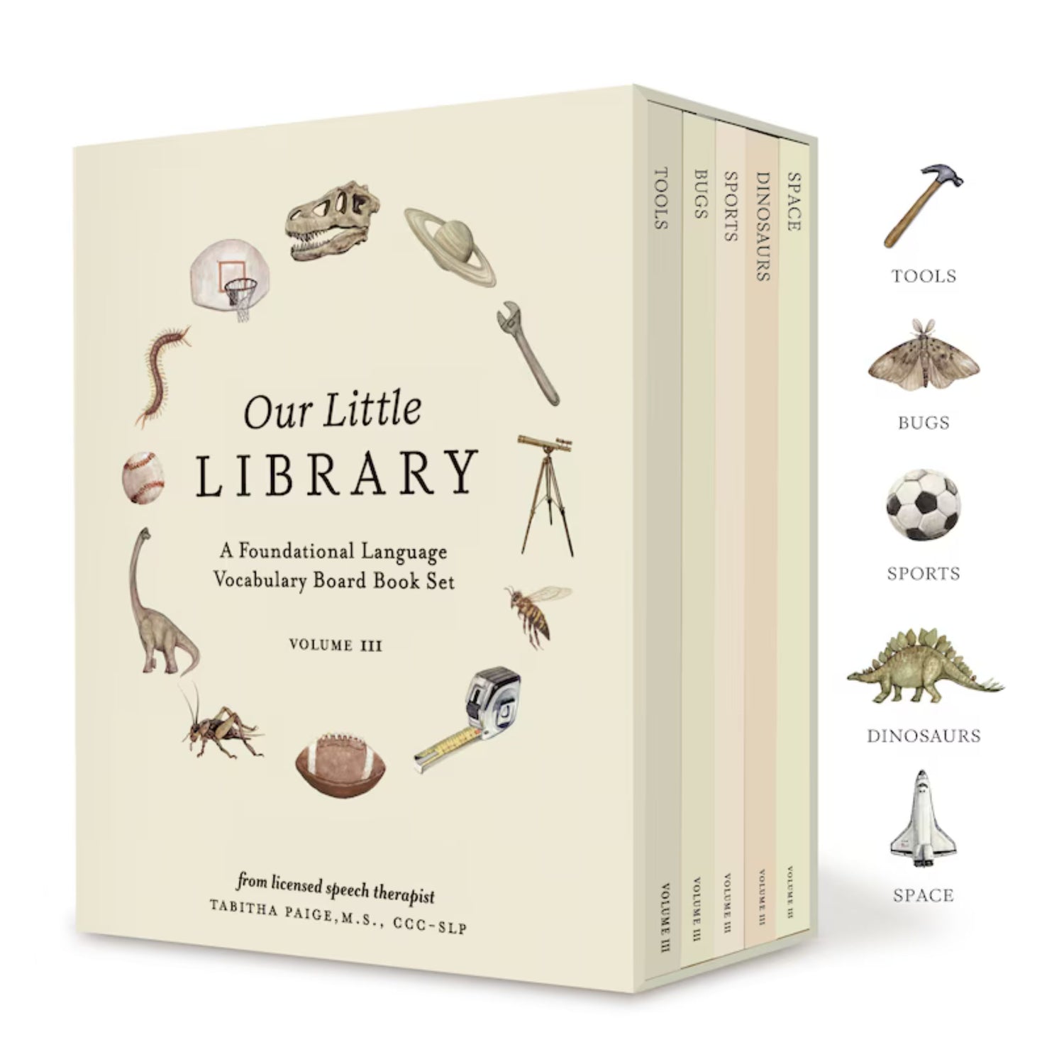 Our Little Library Vol. 3: Dinosaurs, Space, Tools, Bugs, and Sports Board Book Set for Boys & Girls