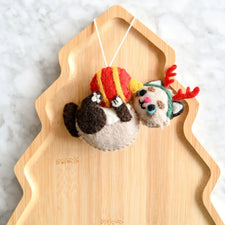 Felt Christmas Cat with Ball Ornament