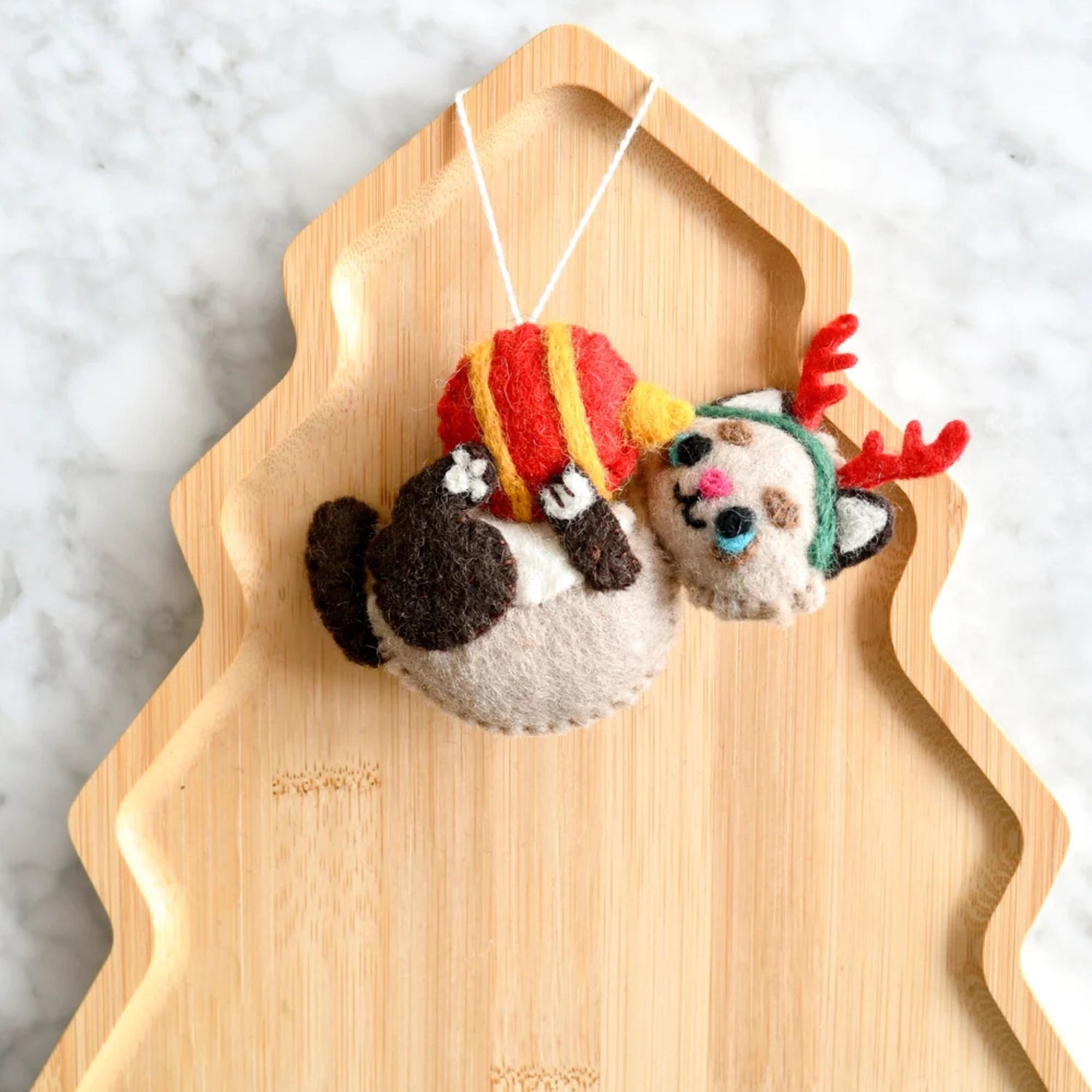Felt Christmas Cat with Ball Ornament