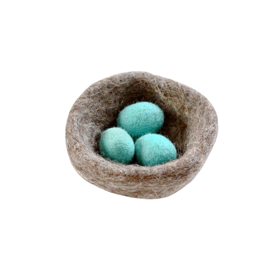 Felt Toy Nest With 3 Blue Robin Eggs