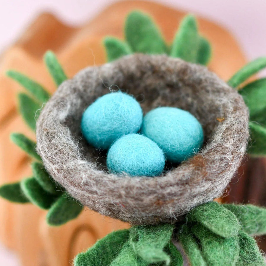 Felt Toy Nest With 3 Blue Robin Eggs