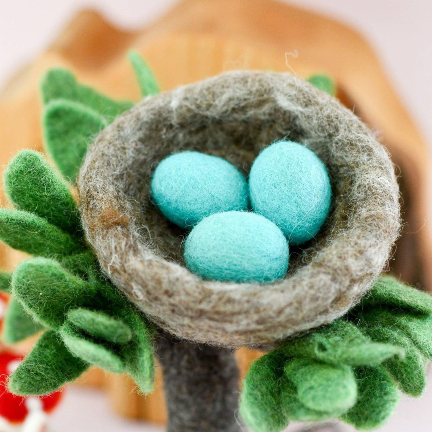 Felt Toy Nest With 3 Blue Robin Eggs